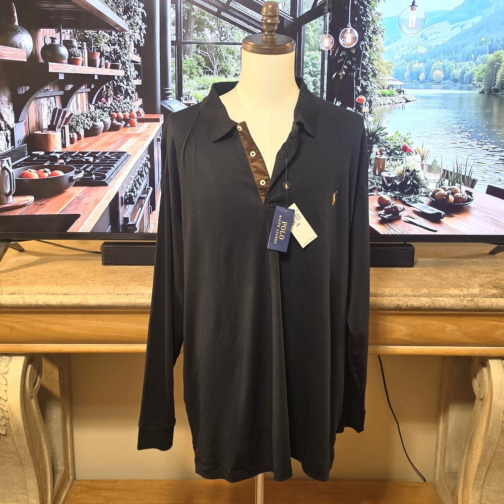 POLO RALPH LAUREN Mens 4XB Black Long Sleeve Polo Shirt NWT - $125